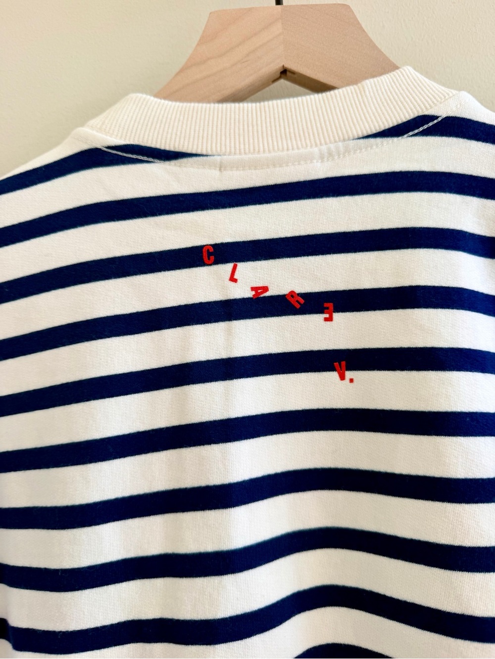 Clare V Short Sleeve Oversized Sweatshirt NWT $175 - Cream/Navy Stripes - Picture 11 of 15